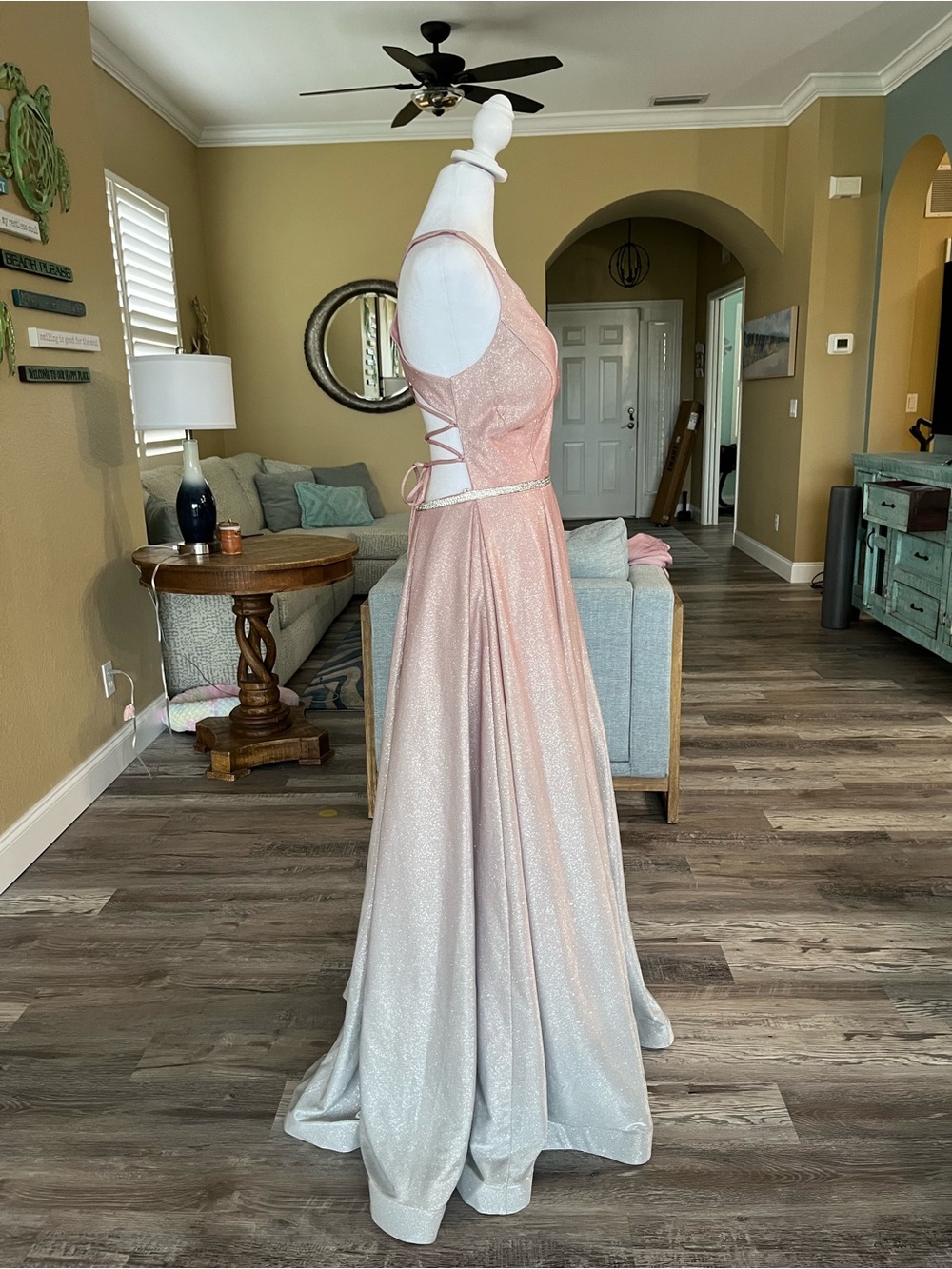 Sparkling Ombre Pink to Silver Lace-Up Prom or bridesmaid gown